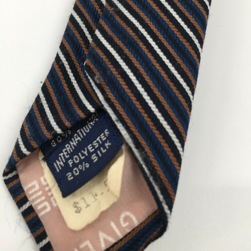 Vintage 1970s Givenchy Gentlemen Paris Tie Navy Blue Striped Skinny Necktie - Picture 8 of 12